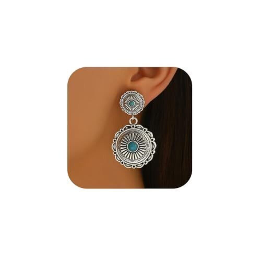 2345 Vintage Western Earrings ,Bohemian Turquoise Oval Dangle Drop Earrings